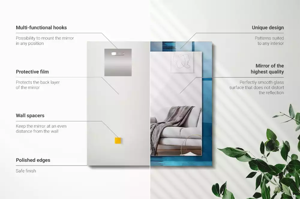 Obdélníkové dekorační zrcadlo na zeď světle modré abstraktní umění