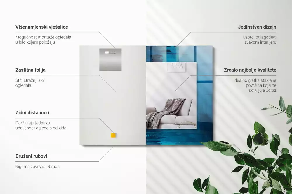 Obdélníkové dekorační zrcadlo na zeď světle modré abstraktní umění