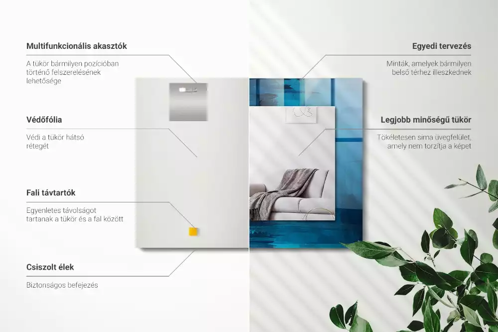 Obdélníkové dekorační zrcadlo na zeď světle modré abstraktní umění