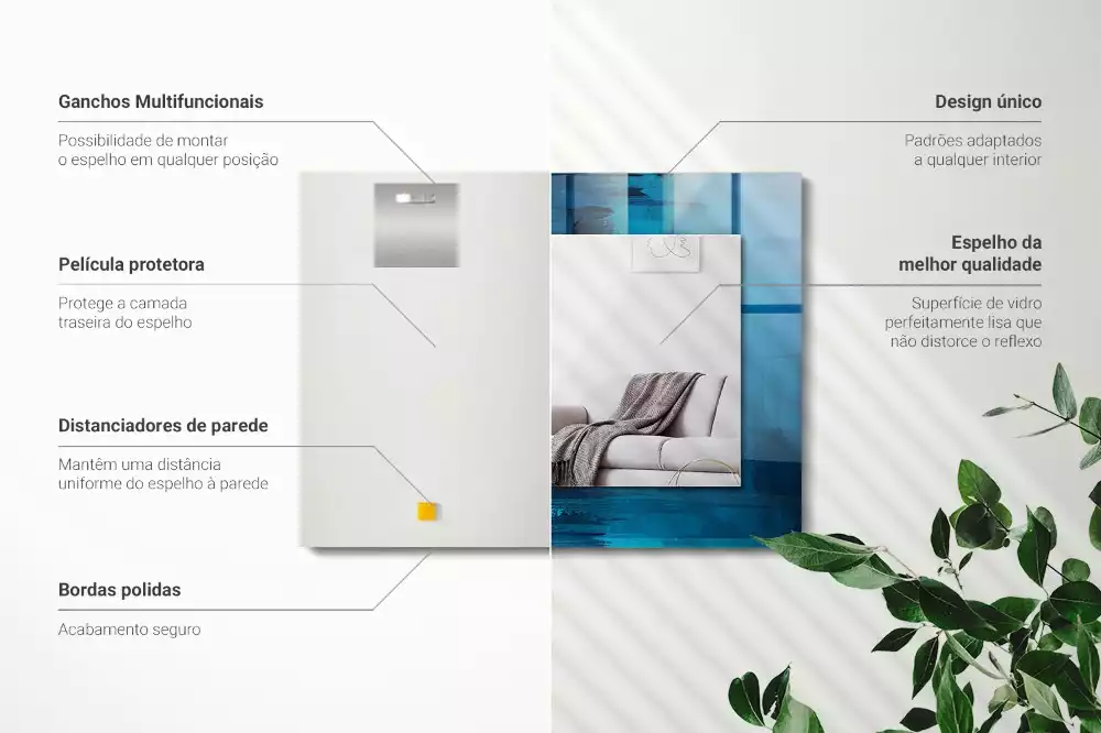 Obdélníkové dekorační zrcadlo na zeď světle modré abstraktní umění