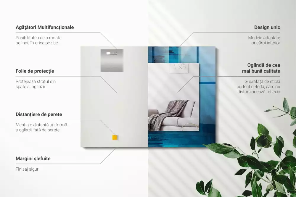 Obdélníkové dekorační zrcadlo na zeď světle modré abstraktní umění