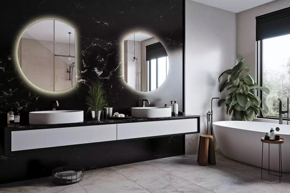 Kruhové zkrácené zrcadlo s moderním LED podsvícením