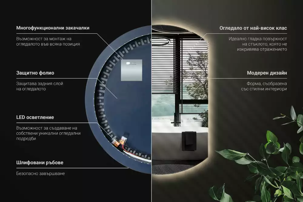 Kruhové zkrácené zrcadlo s moderním LED podsvícením