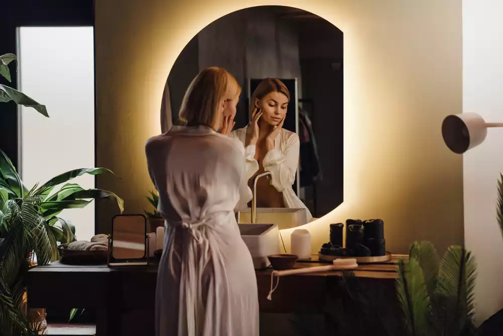 Kruhové zkrácené zrcadlo s moderním LED podsvícením