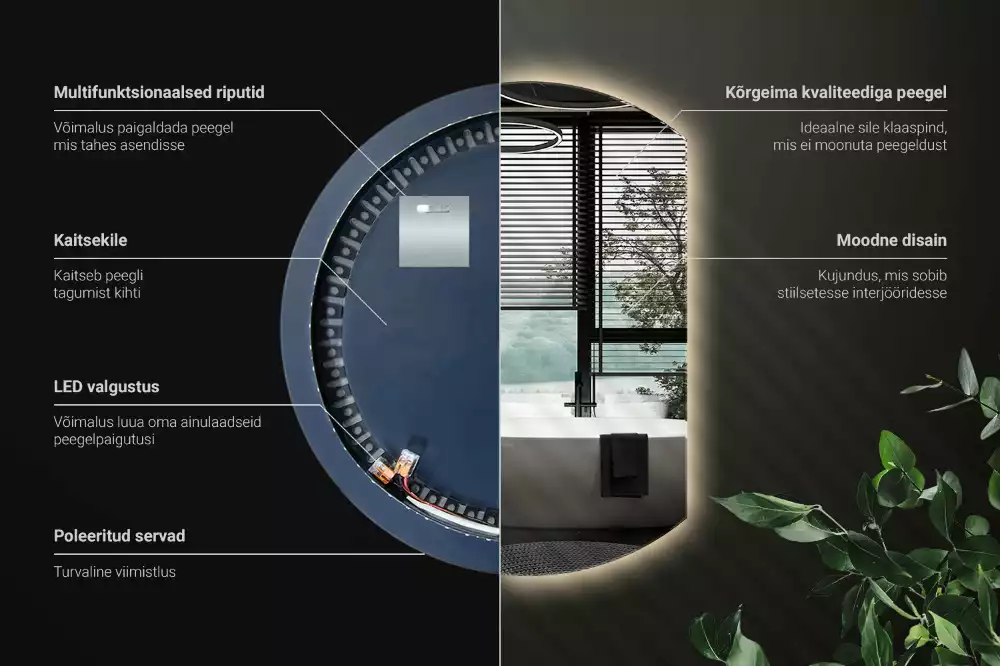Kruhové zkrácené zrcadlo s moderním LED podsvícením
