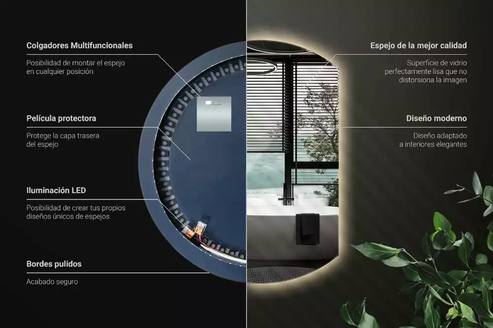 Kruhové zkrácené zrcadlo s moderním LED podsvícením