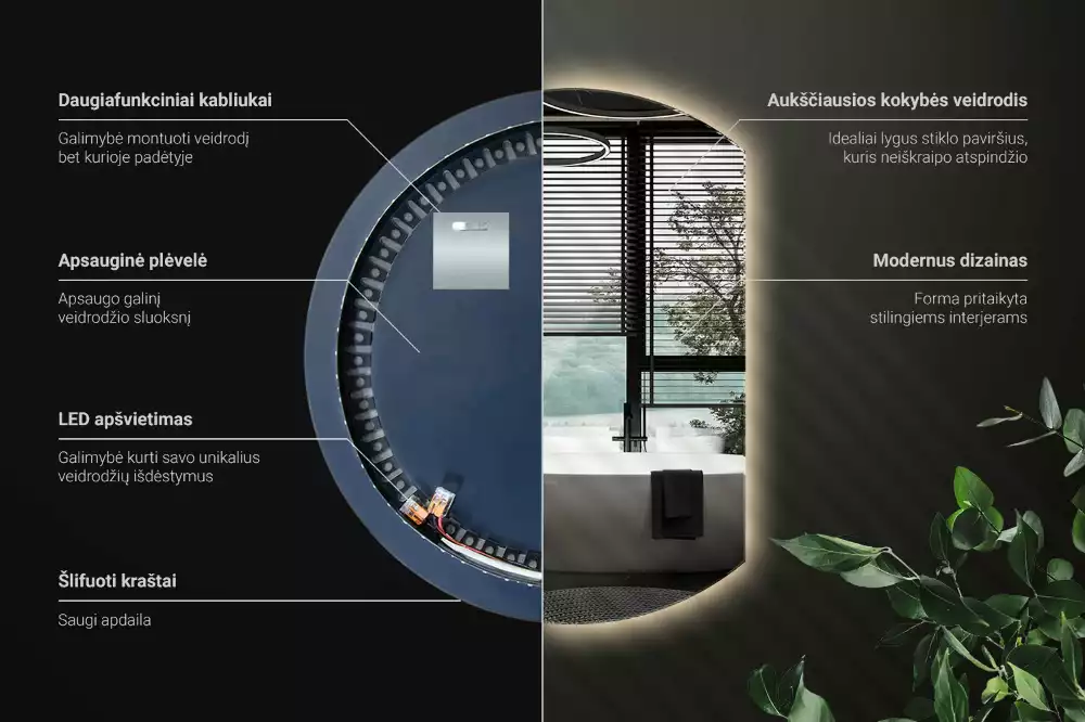 Kruhové zkrácené zrcadlo s moderním LED podsvícením
