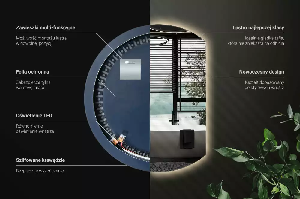Kruhové zkrácené zrcadlo s moderním LED podsvícením
