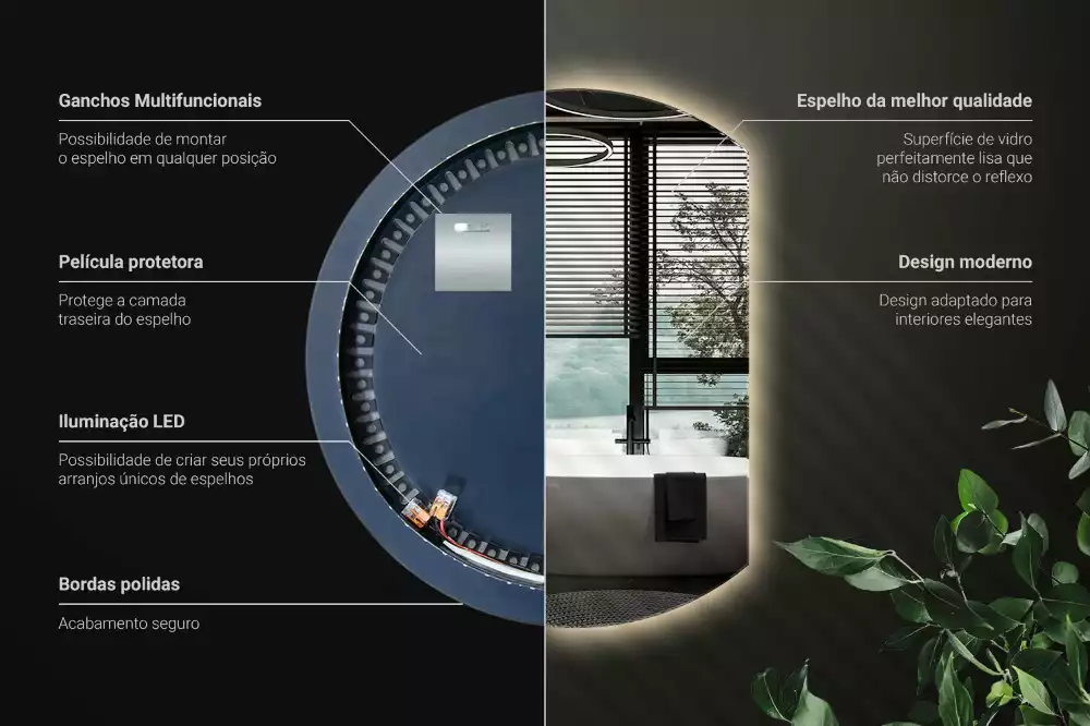 Kruhové zkrácené zrcadlo s moderním LED podsvícením