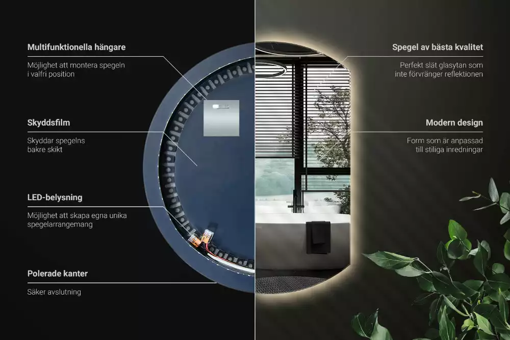 Kruhové zkrácené zrcadlo s moderním LED podsvícením