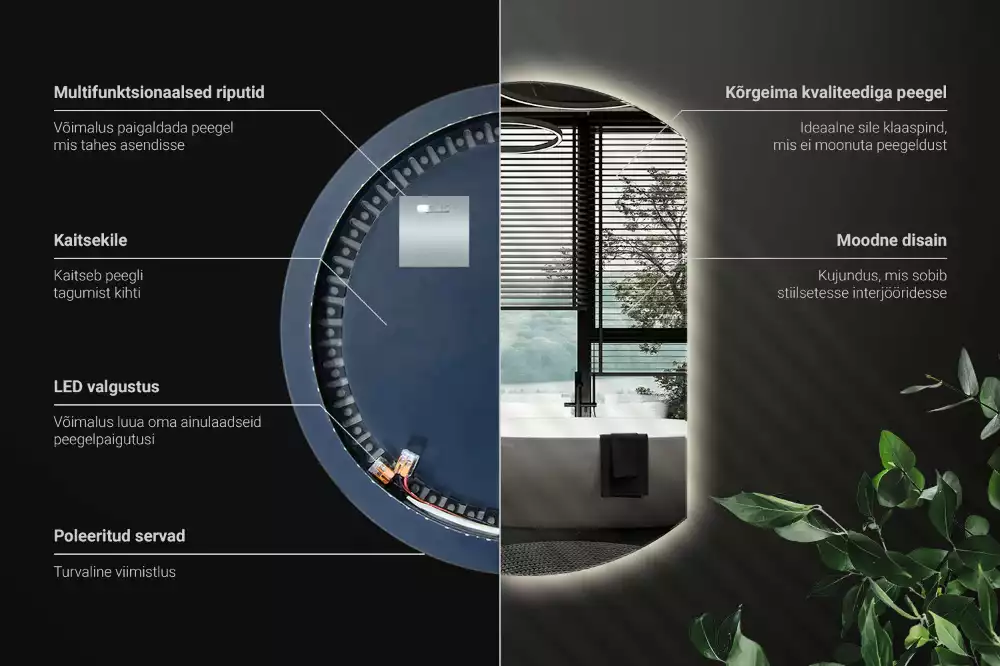Kruhové zkrácené zrcadlo s moderním LED podsvícením
