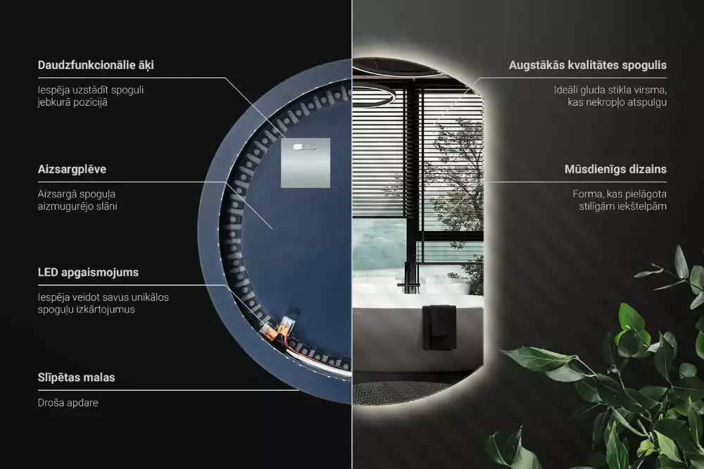 Kruhové zkrácené zrcadlo s moderním LED podsvícením