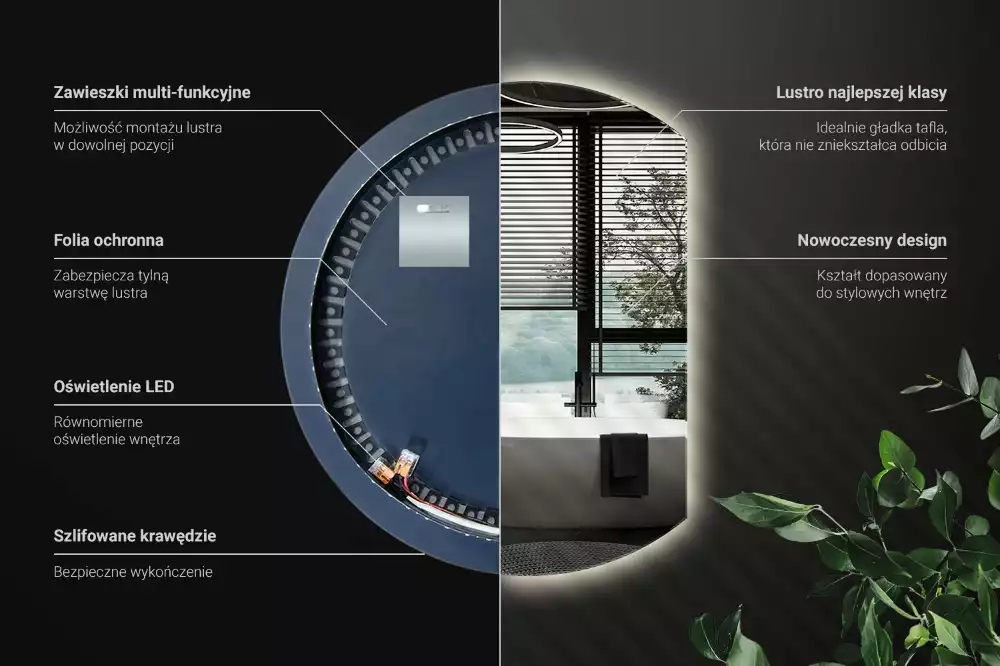 Kruhové zkrácené zrcadlo s moderním LED podsvícením
