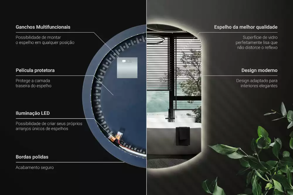Kruhové zkrácené zrcadlo s moderním LED podsvícením