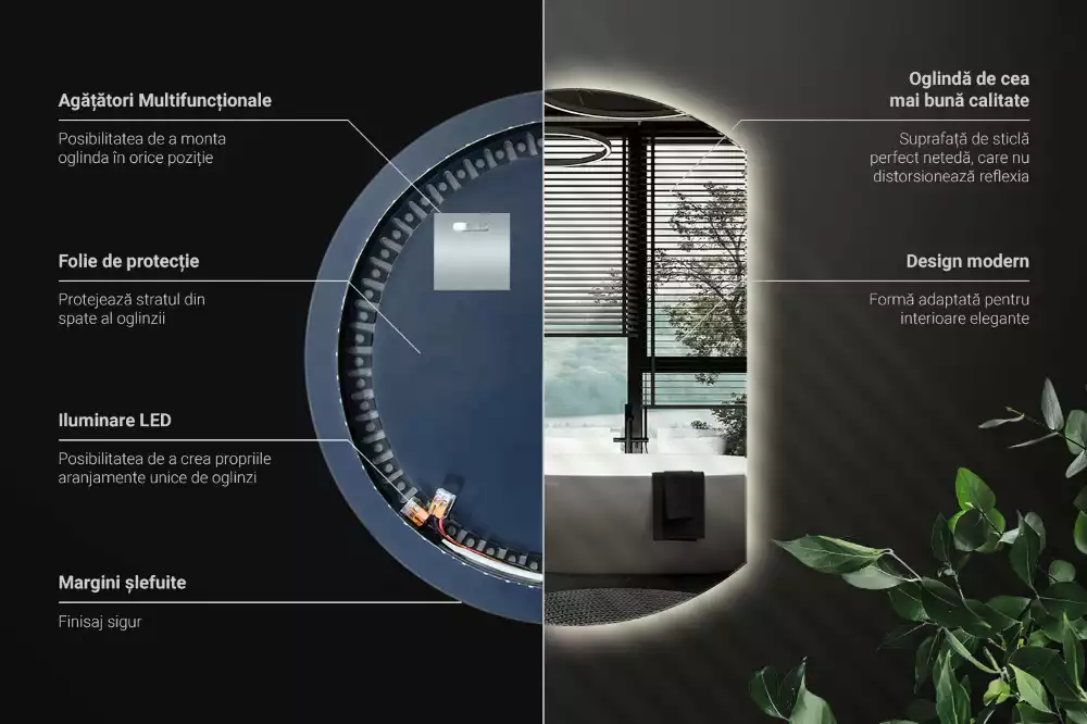 Kruhové zkrácené zrcadlo s moderním LED podsvícením