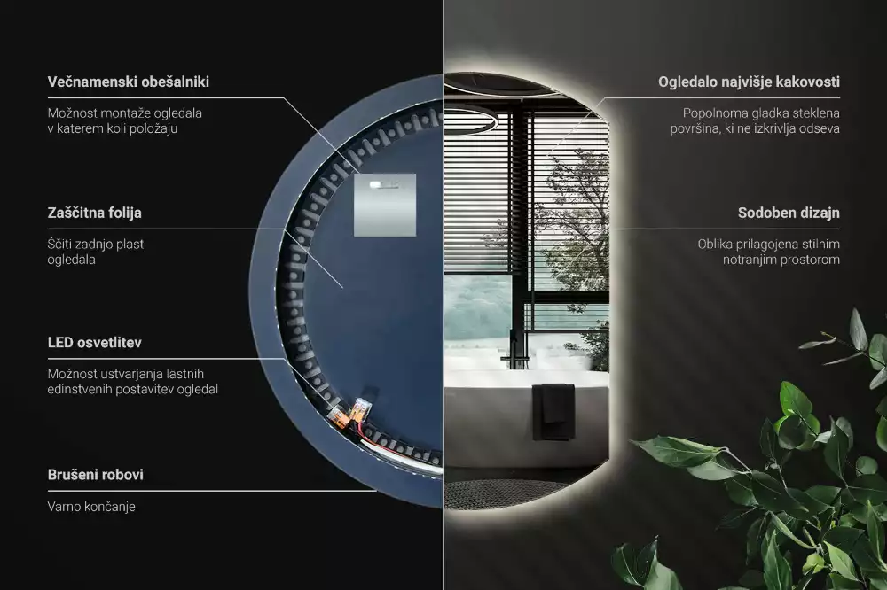 Kruhové zkrácené zrcadlo s moderním LED podsvícením
