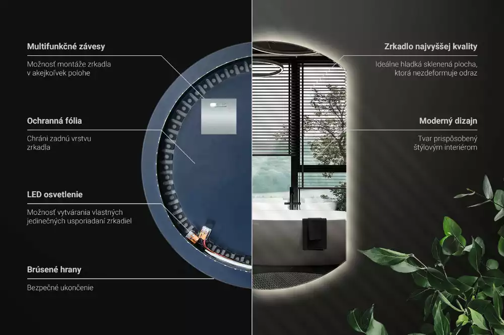 Kruhové zkrácené zrcadlo s moderním LED podsvícením
