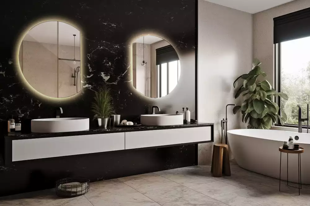 Kruhové zkrácené zrcadlo s moderním LED podsvícením