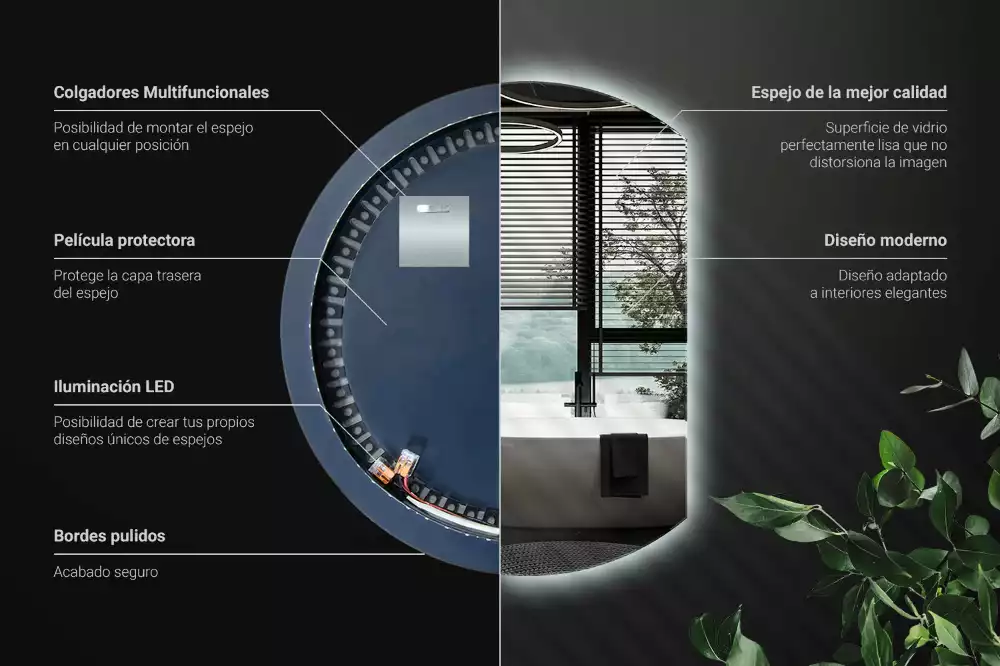 Kruhové zkrácené zrcadlo s moderním LED podsvícením