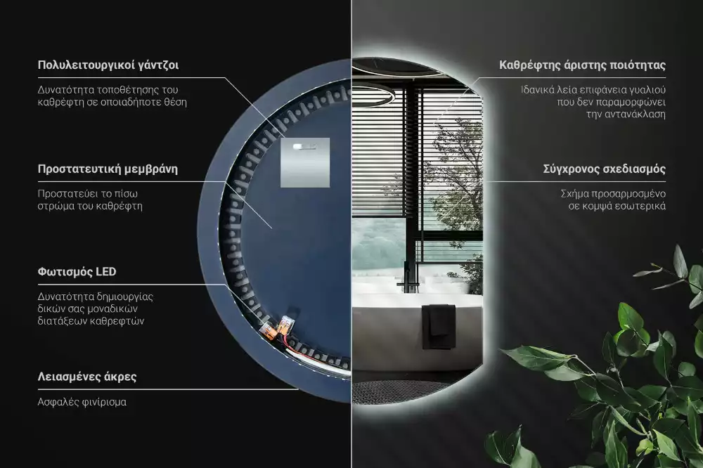 Kruhové zkrácené zrcadlo s moderním LED podsvícením