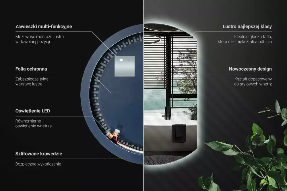 Kruhové zkrácené zrcadlo s moderním LED podsvícením