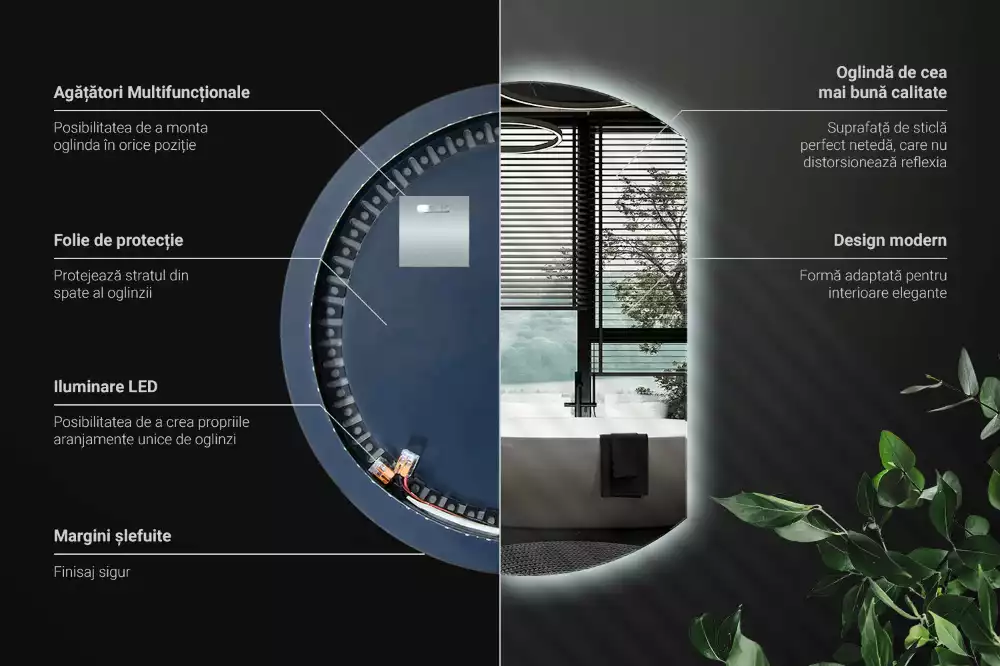 Kruhové zkrácené zrcadlo s moderním LED podsvícením
