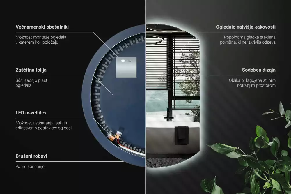 Kruhové zkrácené zrcadlo s moderním LED podsvícením
