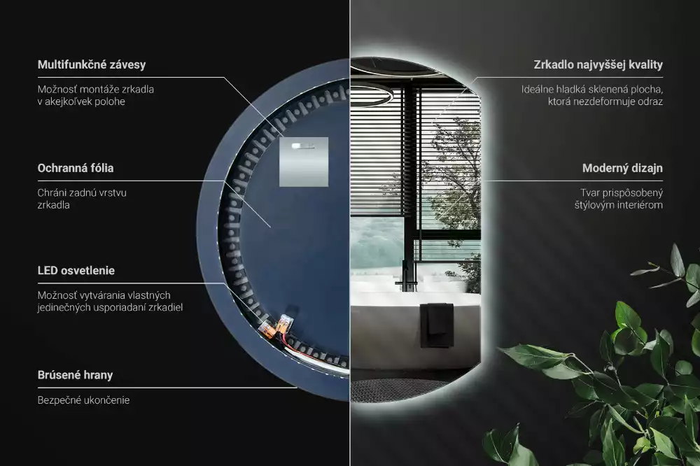 Kruhové zkrácené zrcadlo s moderním LED podsvícením