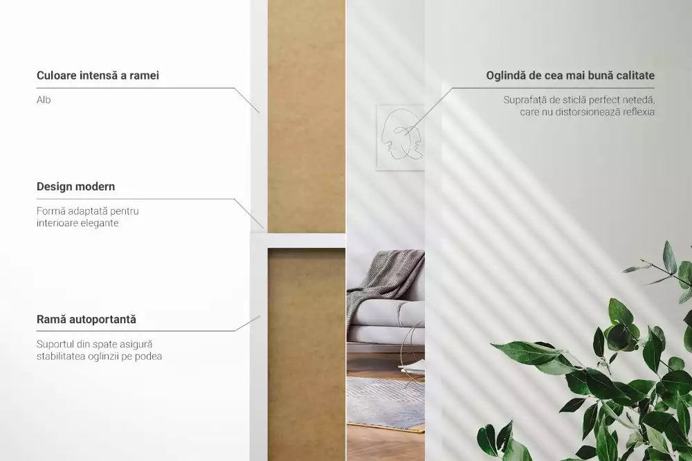 Vysoké stojací zrcadlo s elegantním bílým rámem