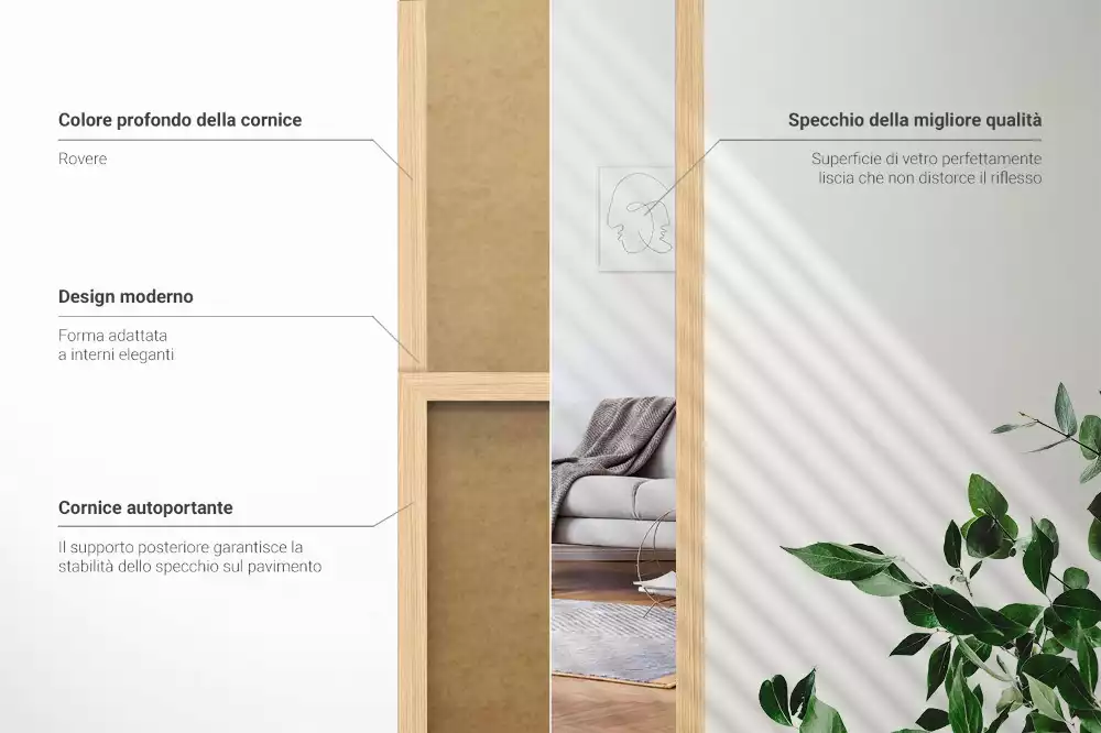 Velké stojací zrcadlo s modernním dubovým akcentem