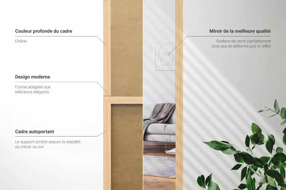 Velké stojací zrcadlo s modernním dubovým akcentem