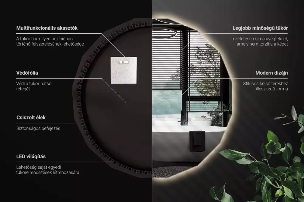 Geometrické zrcadlo s podsvícením jako nástěnný dekorativní prvek