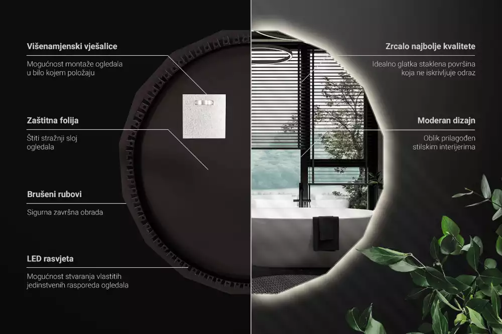 Geometrické zrcadlo s podsvícením jako nástěnný dekorativní prvek