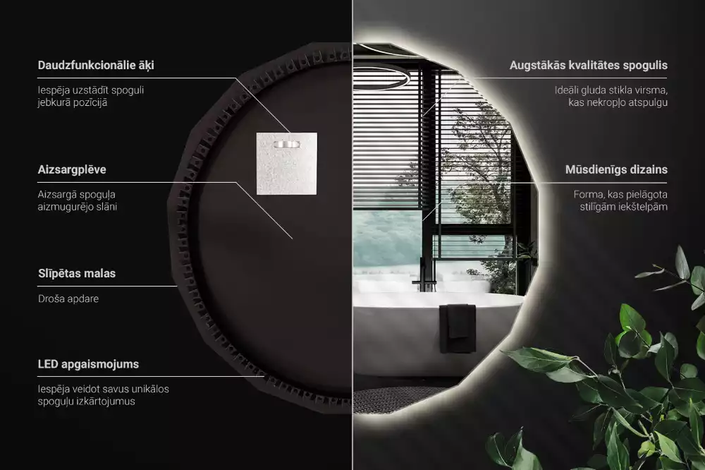 Geometrické zrcadlo s podsvícením jako nástěnný dekorativní prvek
