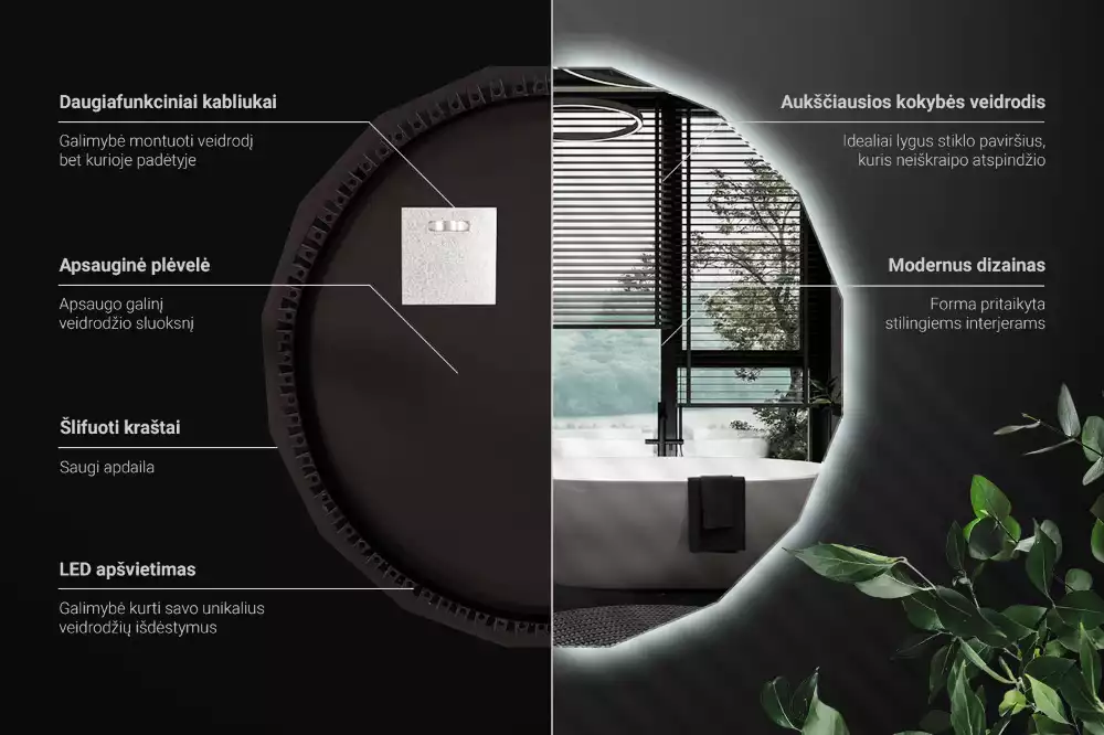 Geometrické zrcadlo s podsvícením jako nástěnný dekorativní prvek