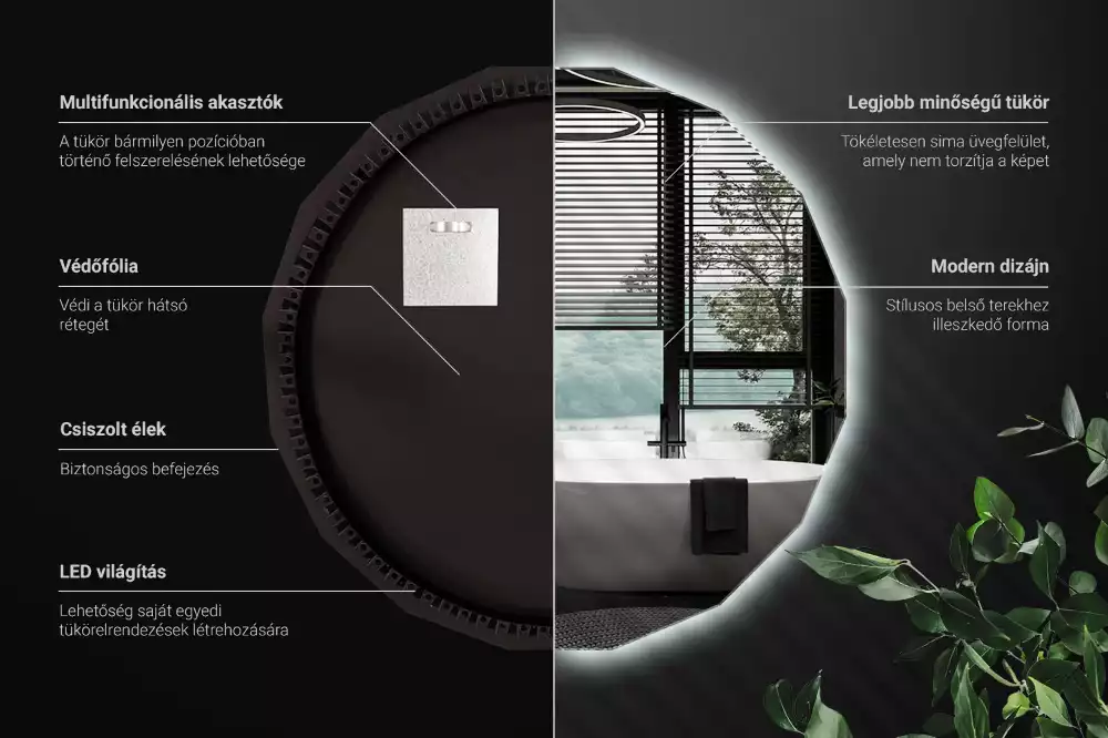 Geometrické zrcadlo s podsvícením jako nástěnný dekorativní prvek