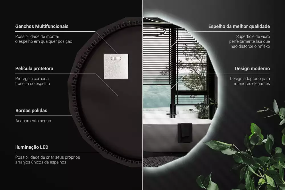 Geometrické zrcadlo s podsvícením jako nástěnný dekorativní prvek