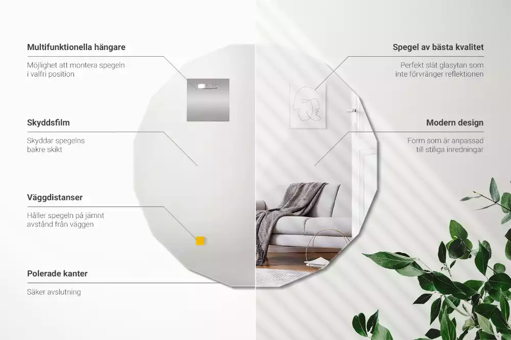 Polygonální zrcadlo moderního designu jako dekorace na zeď