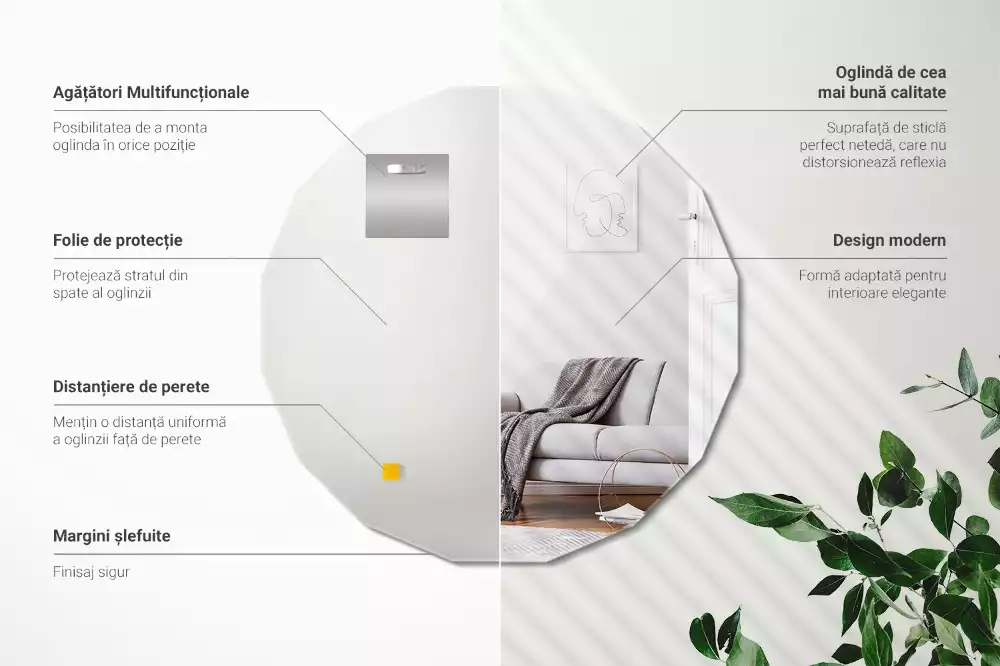 Polygonální zrcadlo moderního designu jako dekorace na zeď