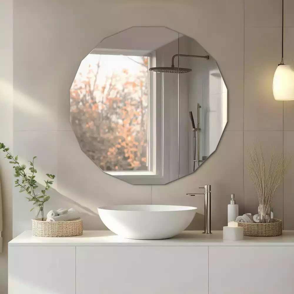 Polygonální zrcadlo moderního designu jako dekorace na zeď