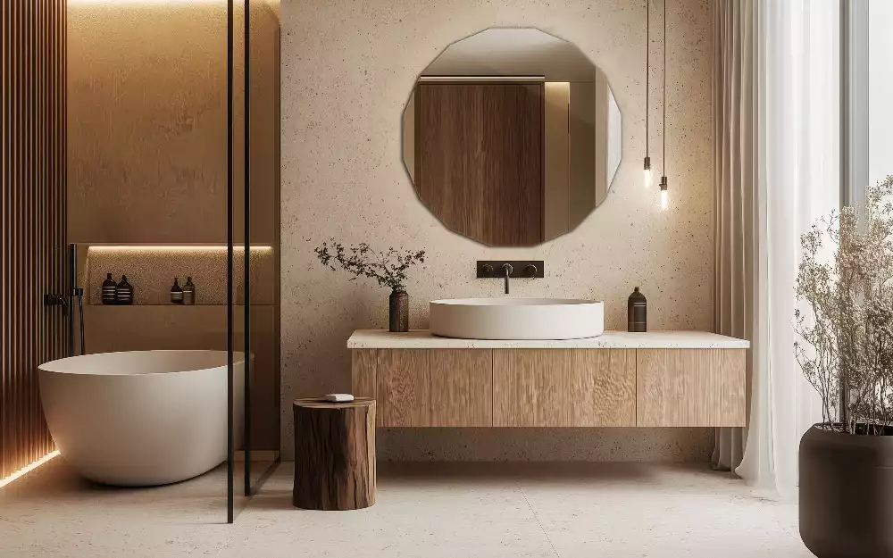 Polygonální zrcadlo moderního designu jako dekorace na zeď