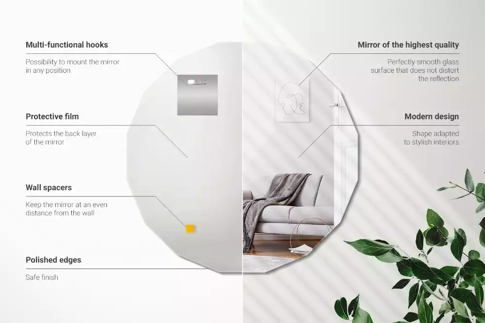 Polygonální zrcadlo moderního designu jako dekorace na zeď
