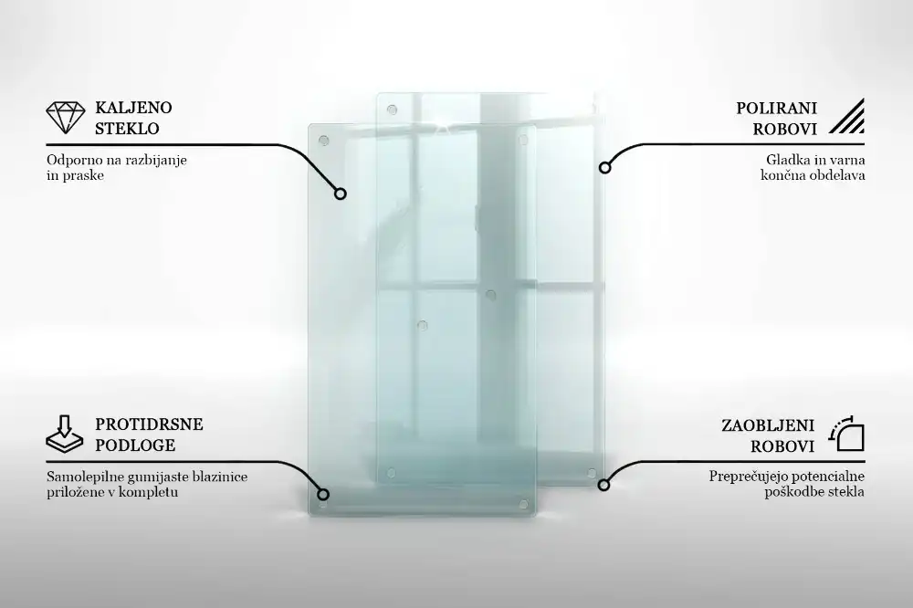 Dvojitá skleněná deska za sporák transparentní