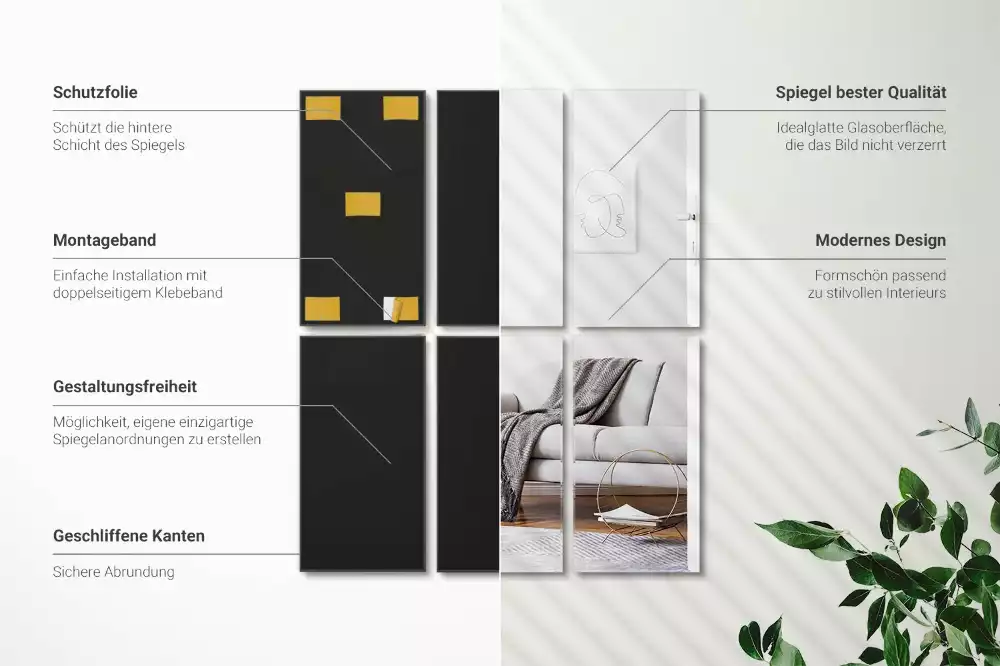 Obdélníkové samolepící zrcadlové dlaždice jako minimalistická dekorace