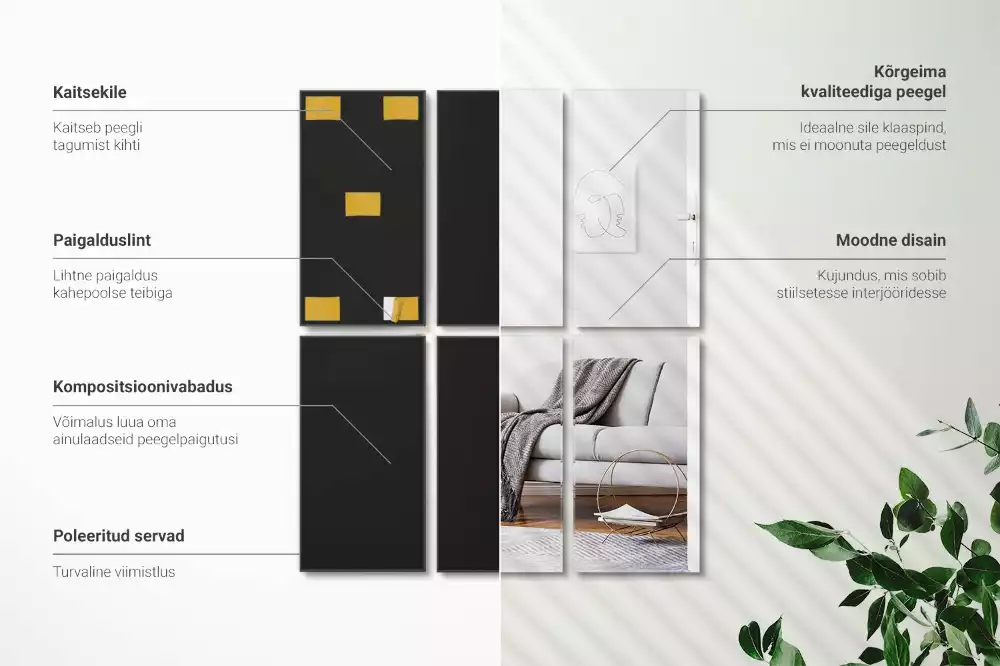 Obdélníkové samolepící zrcadlové dlaždice jako minimalistická dekorace
