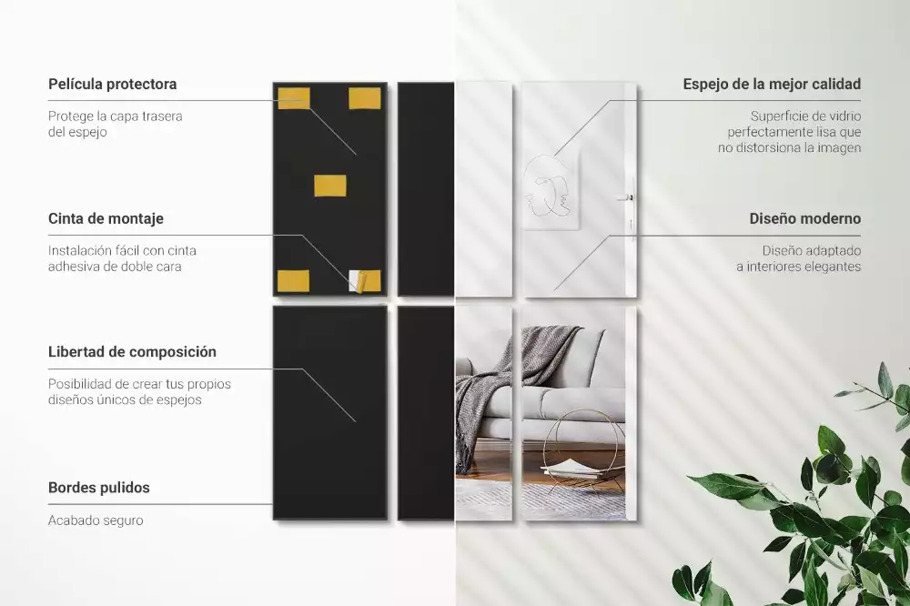 Obdélníkové samolepící zrcadlové dlaždice jako minimalistická dekorace