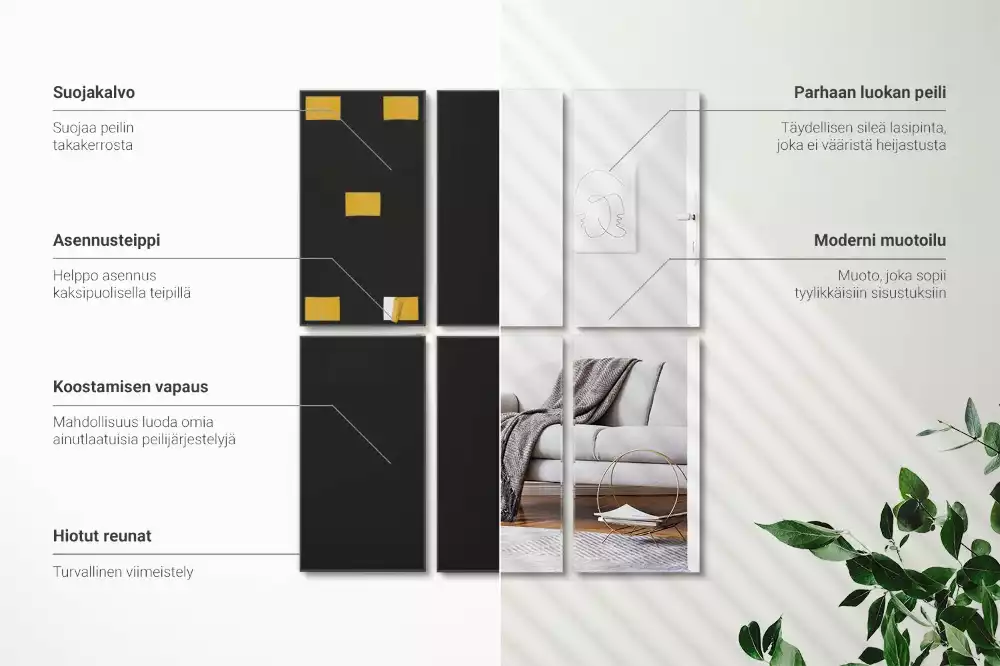 Obdélníkové samolepící zrcadlové dlaždice jako minimalistická dekorace