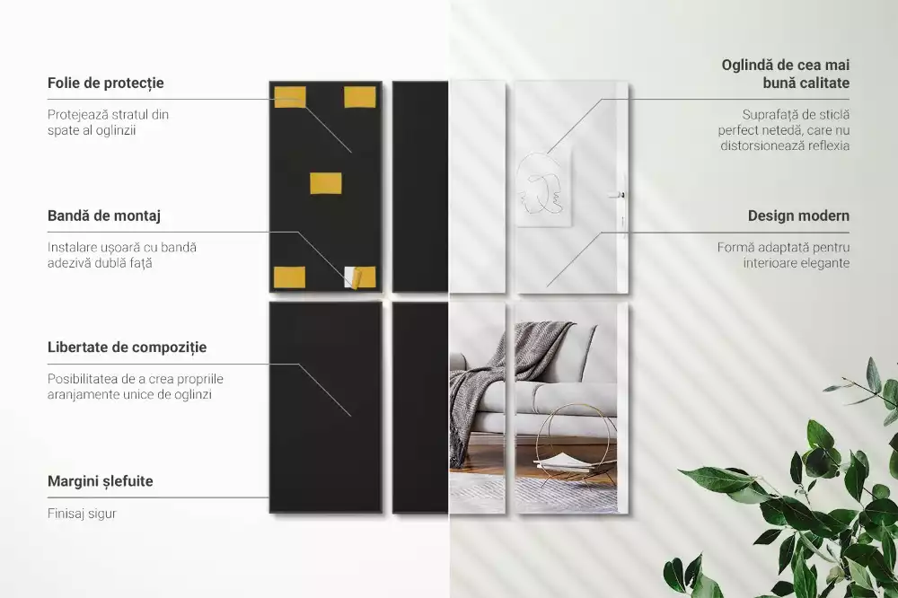 Obdélníkové samolepící zrcadlové dlaždice jako minimalistická dekorace