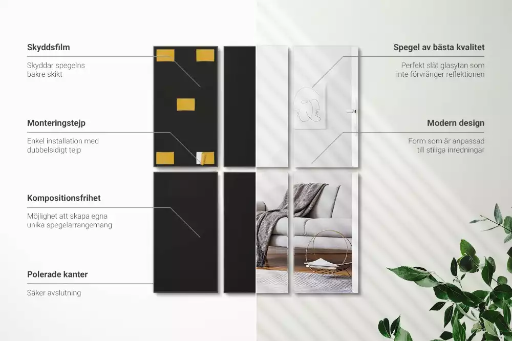 Obdélníkové samolepící zrcadlové dlaždice jako minimalistická dekorace