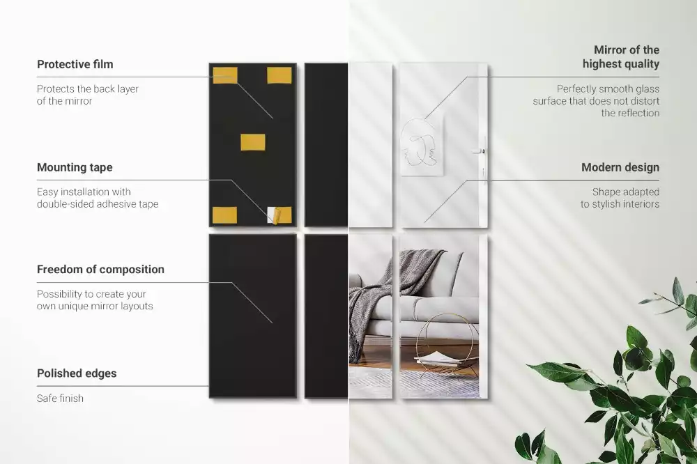 Obdélníkové samolepící zrcadlové dlaždice jako minimalistická dekorace